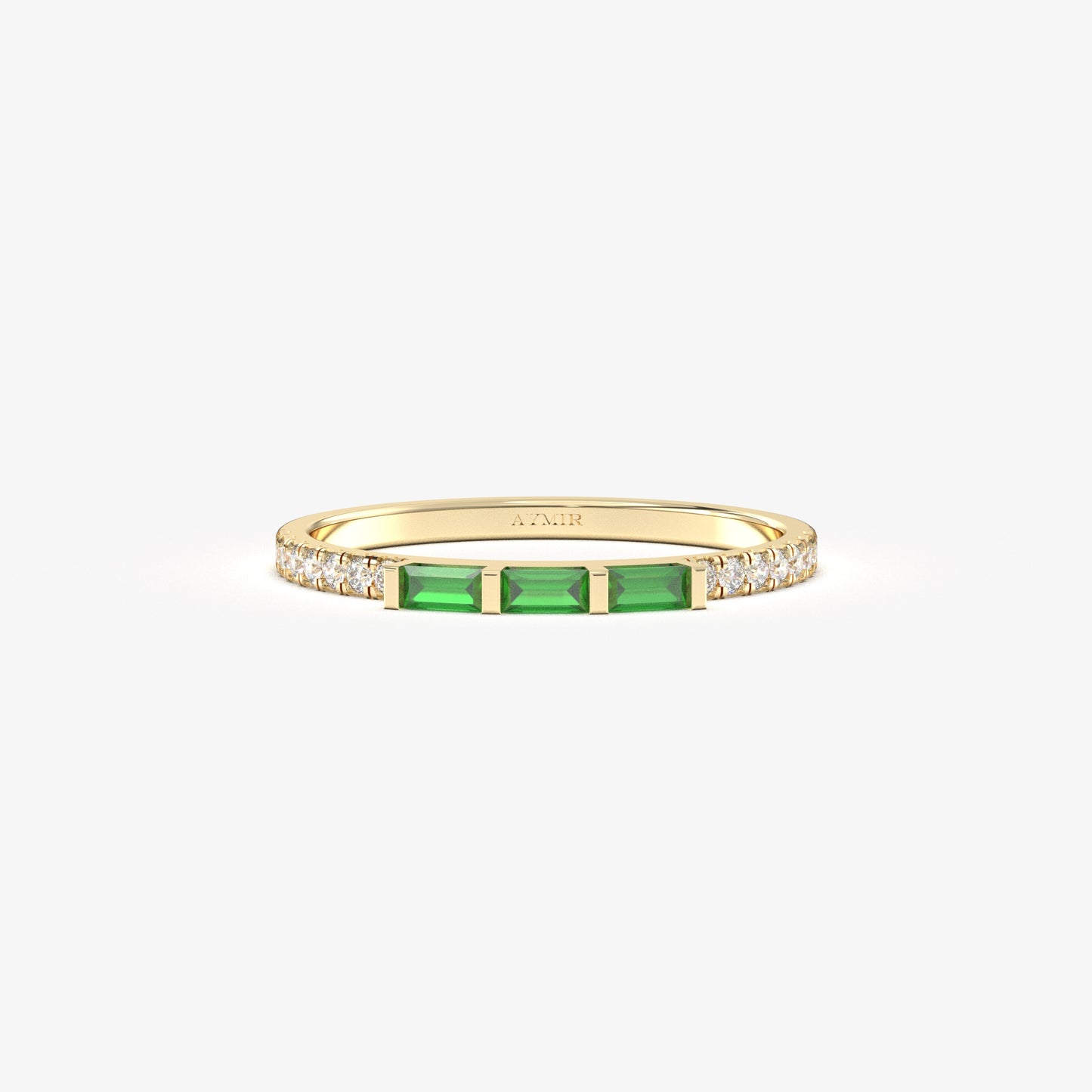 18K Gold Baguette Cut Emerald and Cz Ring - 2S245EME