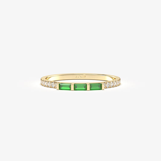 18K Gold Baguette Cut Emerald and Cz Ring - 2S245EME