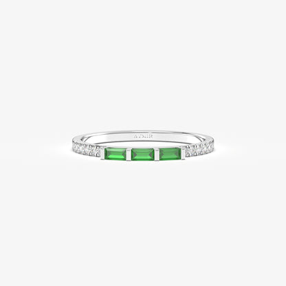 18K Gold Baguette Cut Emerald and Cz Ring - 2S245EME