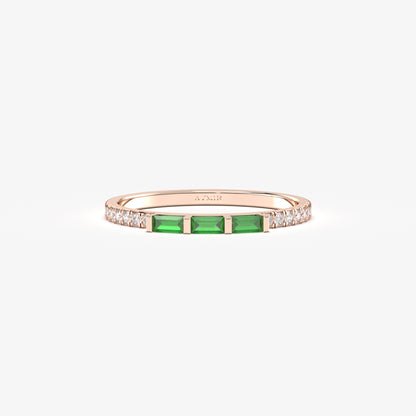18K Gold Baguette Cut Emerald and Cz Ring - 2S245EME
