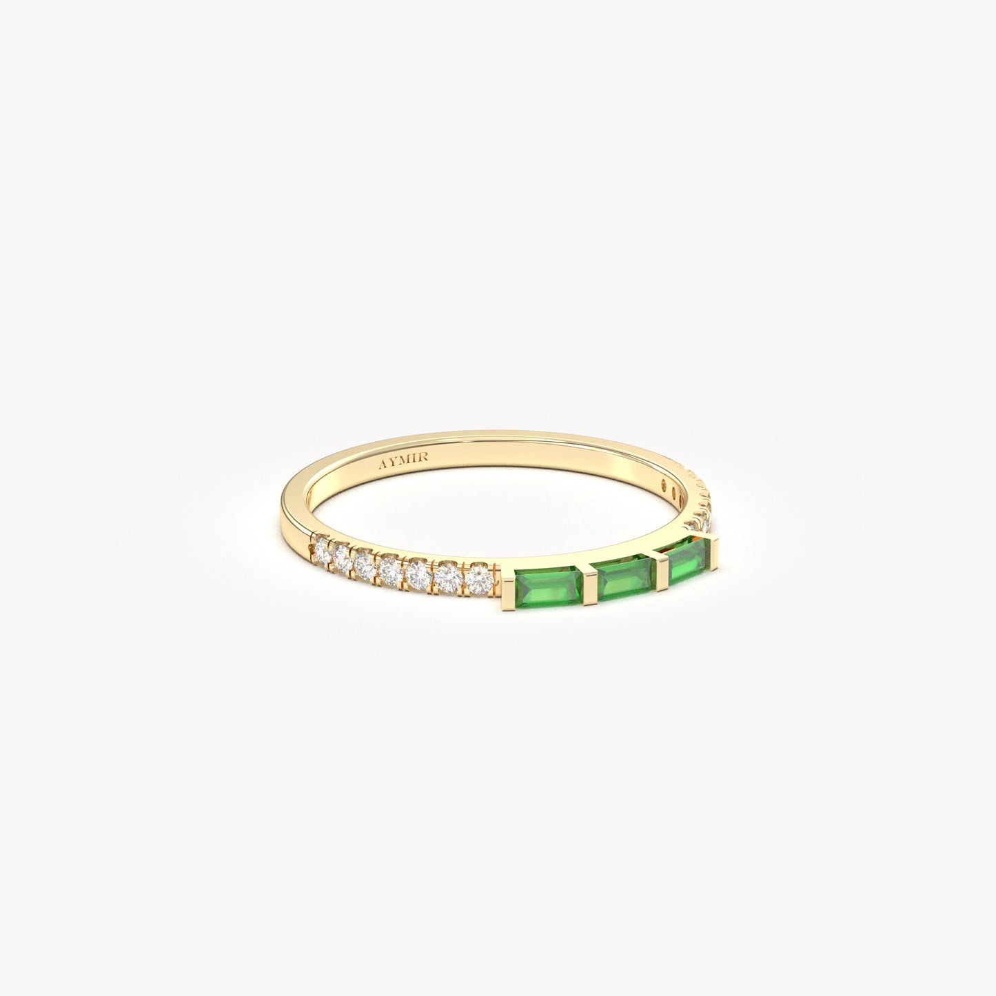 18K Gold Baguette Cut Emerald and Cz Ring - 2S245EME
