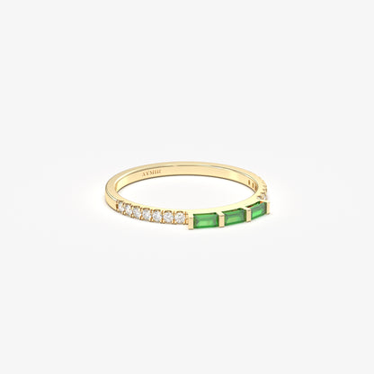 18K Gold Baguette Cut Emerald and Cz Ring - 2S245EME