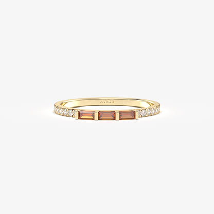 18K Gold Baguette Cut Garnet and Cz Ring - 2S245GAR