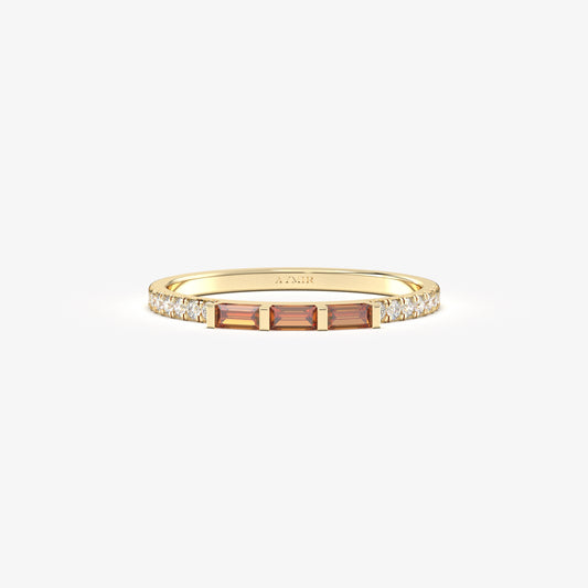 18K Gold Baguette Cut Garnet and Cz Ring - 2S245GAR