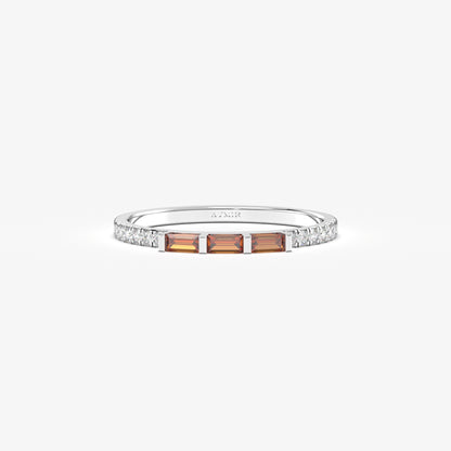 18K Gold Baguette Cut Garnet and Cz Ring - 2S245GAR