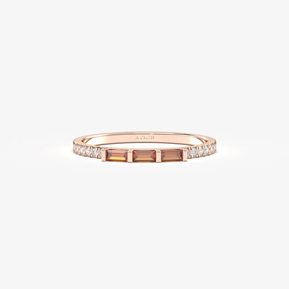 18K Gold Baguette Cut Garnet and Cz Ring - 2S245GAR
