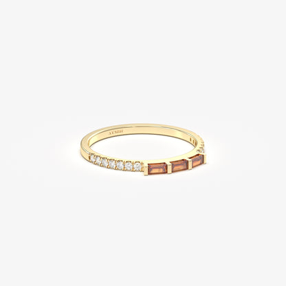 18K Gold Baguette Cut Garnet and Cz Ring - 2S245GAR