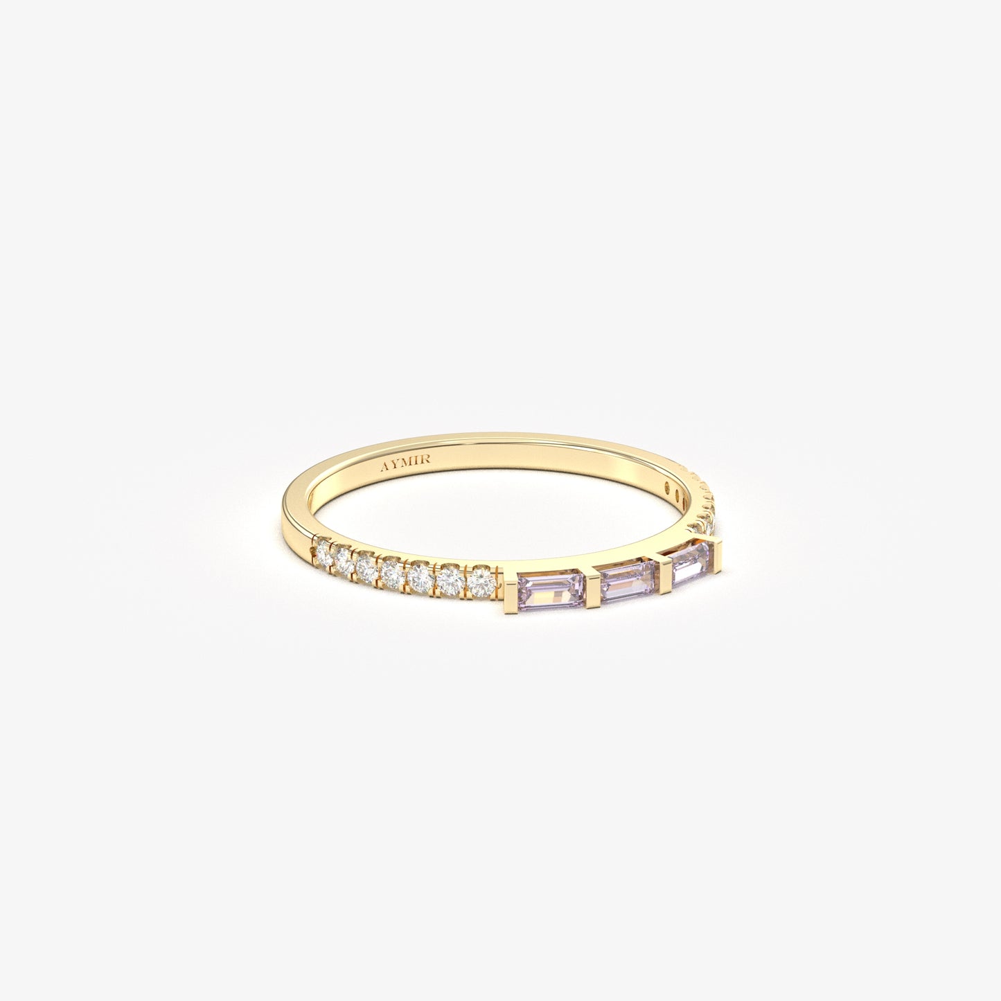 18K Gold Baguette Cut Lavender and Cz Ring - 2S245LAV