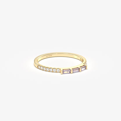 18K Gold Baguette Cut Lavender and Cz Ring - 2S245LAV