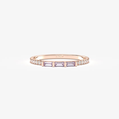 18K Gold Baguette Cut Lavender and Cz Ring - 2S245LAV