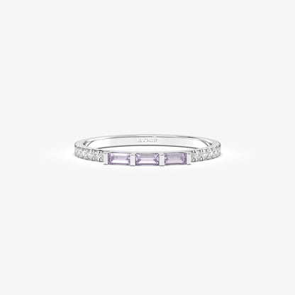 18K Gold Baguette Cut Lavender and Cz Ring - 2S245LAV