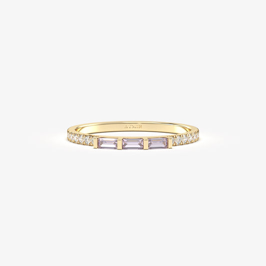18K Gold Baguette Cut Lavender and Cz Ring - 2S245LAV