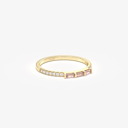 18K Gold Baguette Cut Pink and Cz Ring - 2S245PNK