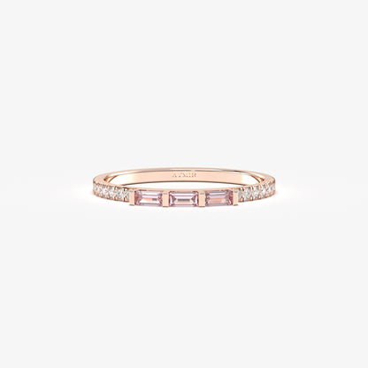18K Gold Baguette Cut Pink and Cz Ring - 2S245PNK