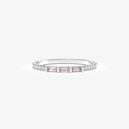 18K Gold Baguette Cut Pink and Cz Ring - 2S245PNK
