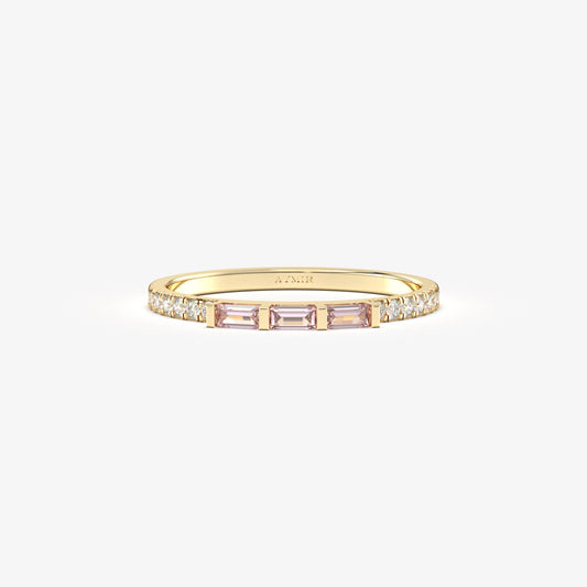18K Gold Baguette Cut Pink and Cz Ring - 2S245PNK