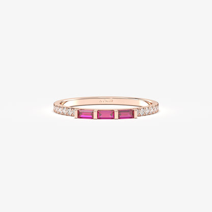 18K Gold Baguette Cut Ruby and Cz Ring - 2S245RBY