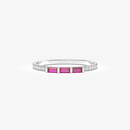 18K Gold Baguette Cut Ruby and Cz Ring - 2S245RBY