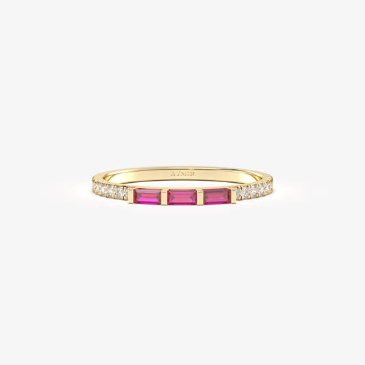 18K Gold Baguette Cut Ruby and Cz Ring - 2S245RBY
