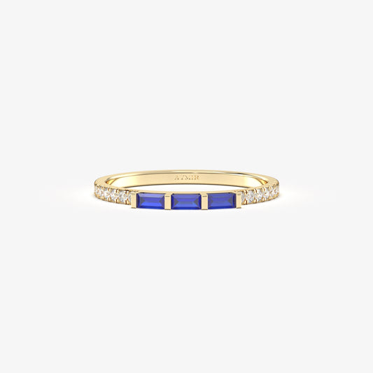 18K Gold Baguette Cut Sapphire and Cz Ring - 2S245SAP