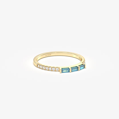 18K Gold Baguette Cut Sky Blue and Cz Ring - 2S245SKY