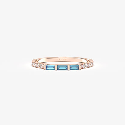 18K Gold Baguette Cut Sky Blue and Diamond Ring - 2S245SKY