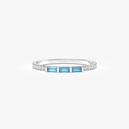 18K Gold Baguette Cut Sky Blue and Cz Ring - 2S245SKY