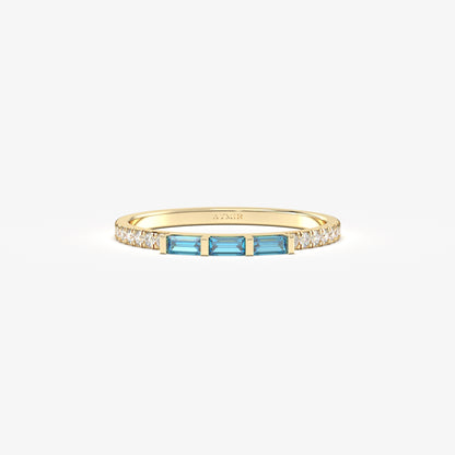 18K Gold Baguette Cut Sky Blue and Cz Ring - 2S245SKY