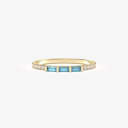 18K Gold Baguette Cut Sky Blue and Cz Ring - 2S245SKY