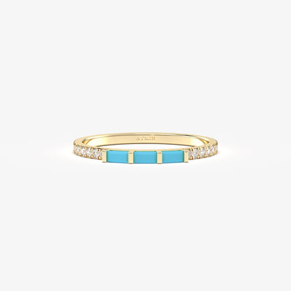 18K Gold Turquoise and Cz Ring - 2S245TURQ