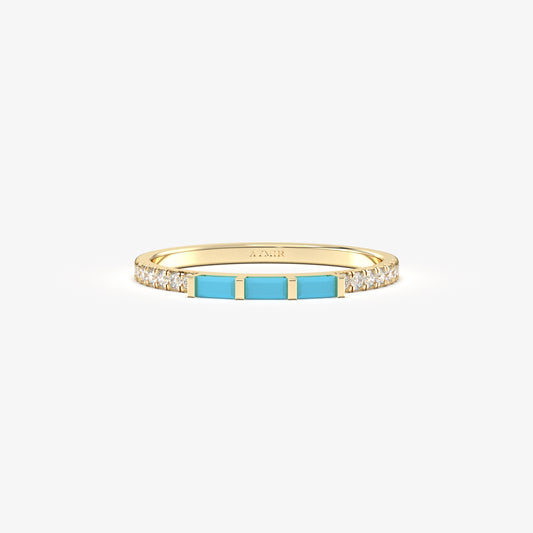 18K Gold Turquoise and Cz Ring - 2S245TURQ