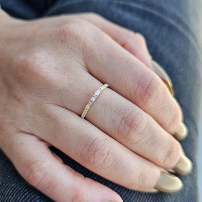 18K Gold Baguette Cut Pink and Cz Ring - 2S245PNK