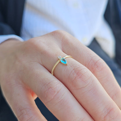 14K Gold Pear Cut Aquamarine and Diamond Ring - 2S294AQUA