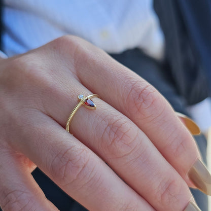 18K Gold Pear Cut Garnet and Cz Ring - 2S294GAR