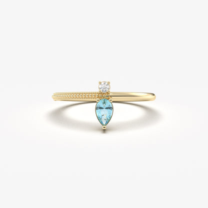 14K Gold Pear Cut Aquamarine and Diamond Ring - 2S294AQUA