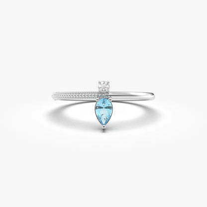 14K Gold Pear Cut Aquamarine and Diamond Ring - 2S294AQUA