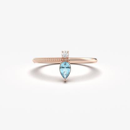 14K Gold Pear Cut Aquamarine and Diamond Ring - 2S294AQUA
