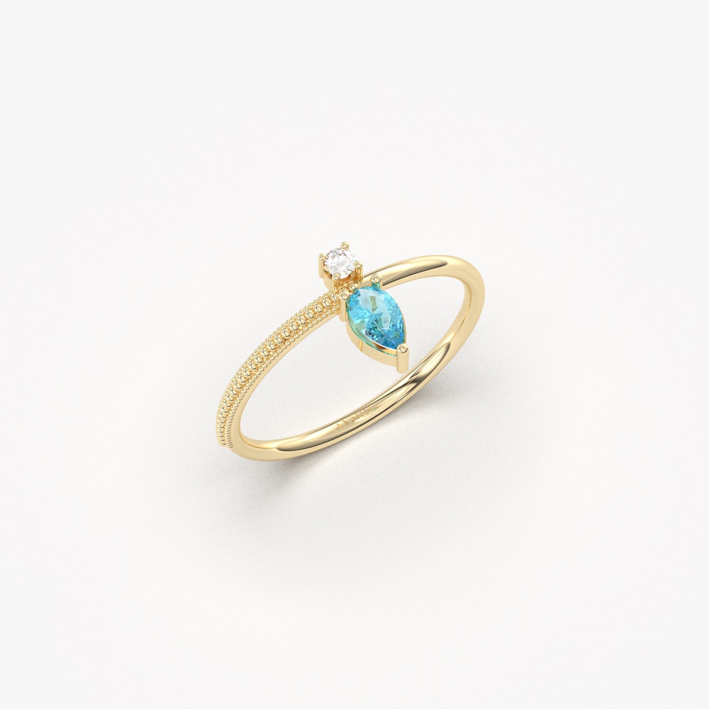 14K Gold Pear Cut Aquamarine and Diamond Ring - 2S294AQUA