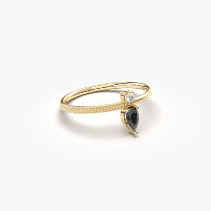 10K Gold Dainty Pear Black Onyx and Diamond Ring - 2S294BLK