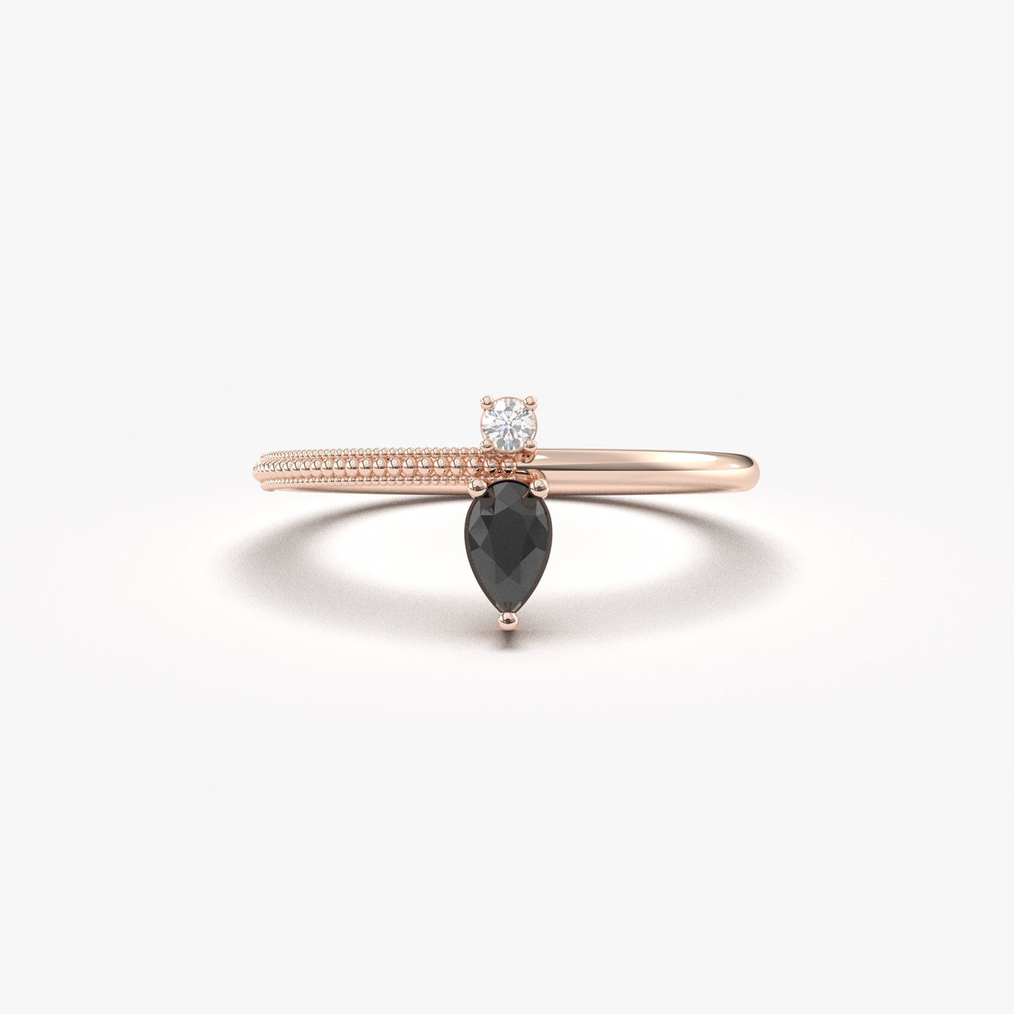 10K Gold Dainty Pear Black Onyx and Cz Ring - 2S294BLK