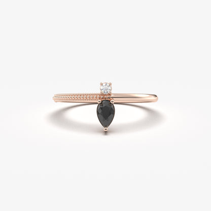 10K Gold Dainty Pear Black Onyx and Cz Ring - 2S294BLK