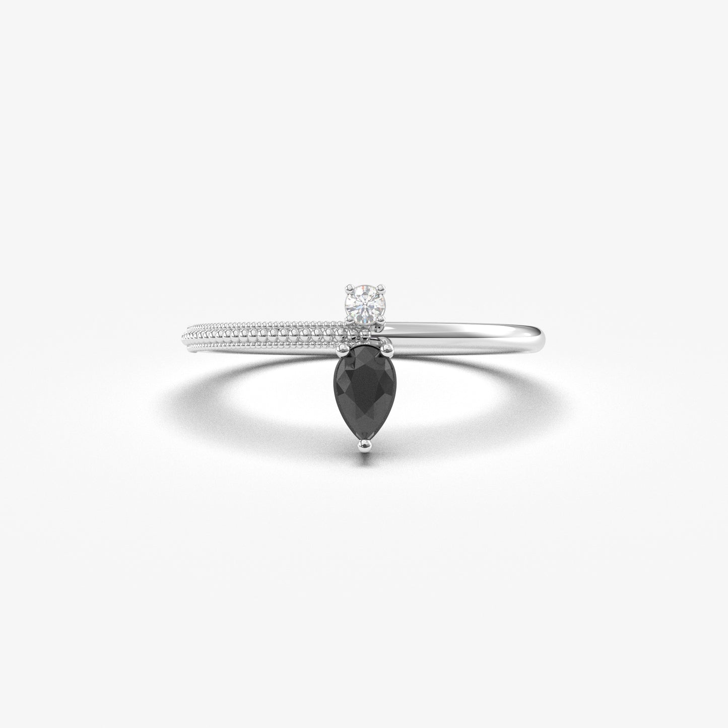 10K Gold Dainty Pear Black Onyx and Cz Ring - 2S294BLK