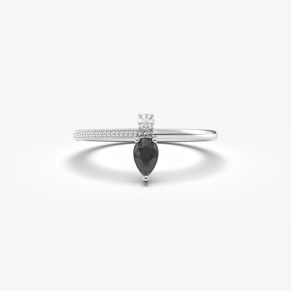 10K Gold Dainty Pear Black Onyx and Cz Ring - 2S294BLK