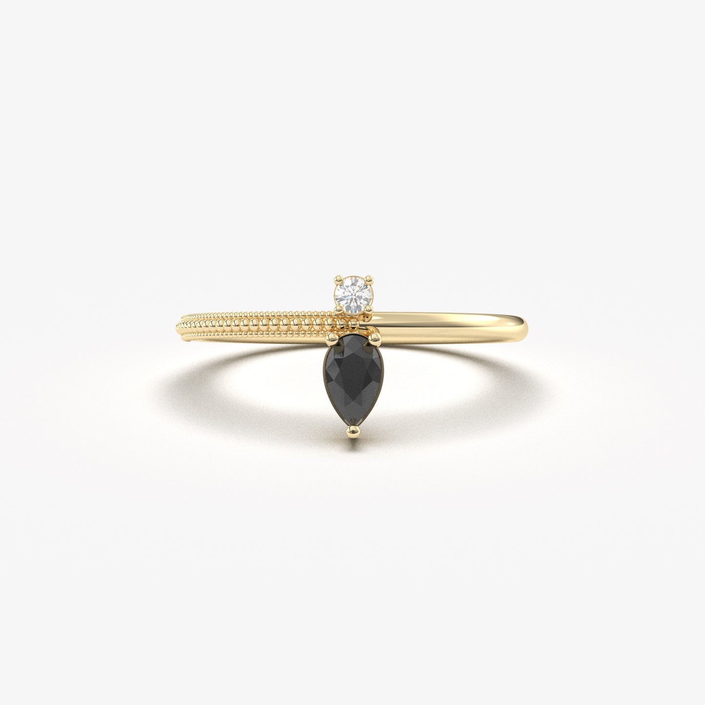 10K Gold Dainty Pear Black Onyx and Diamond Ring - 2S294BLK