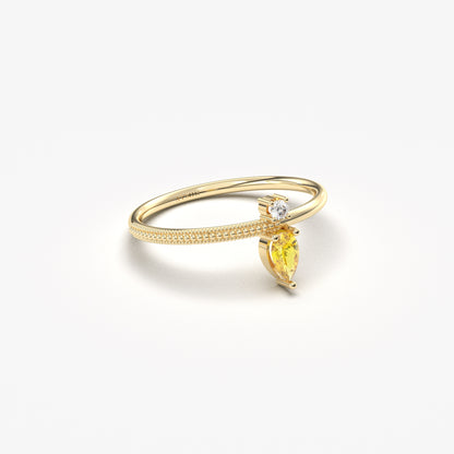 18K Gold Pear Cut Citrine and Cz Ring - 2S294CIT