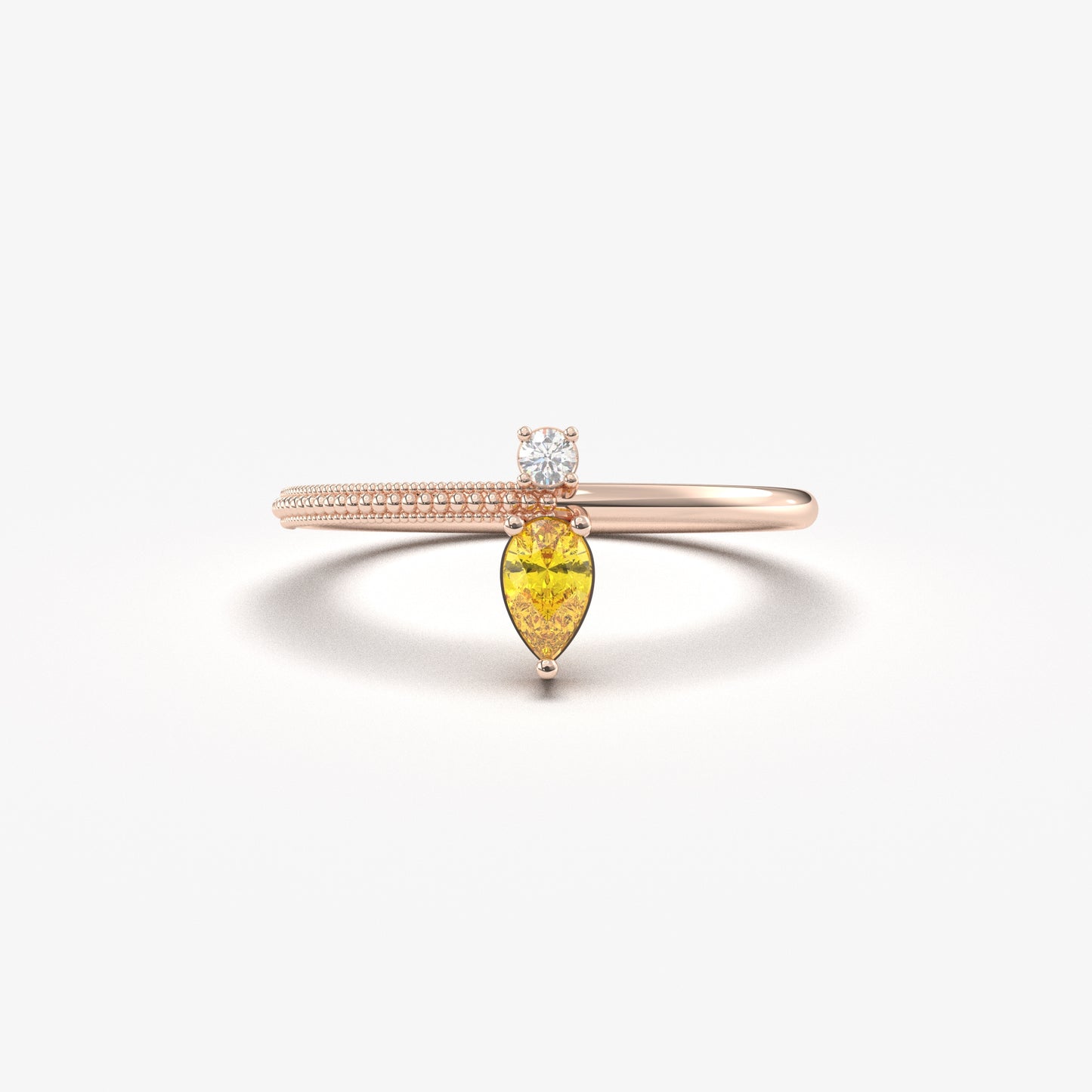18K Gold Pear Cut Citrine and Cz Ring - 2S294CIT