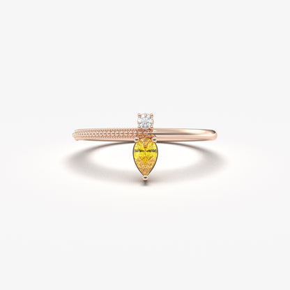18K Gold Pear Cut Citrine and Cz Ring - 2S294CIT