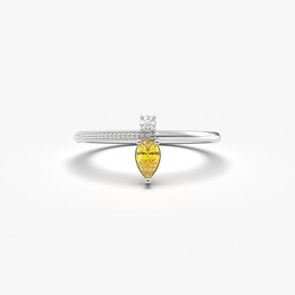 18K Gold Pear Cut Citrine and Cz Ring - 2S294CIT