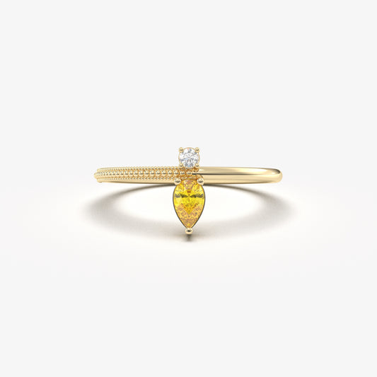 18K Gold Pear Cut Citrine and Diamond Ring - 2S294CIT