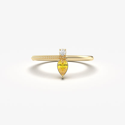 18K Gold Pear Cut Citrine and Cz Ring - 2S294CIT